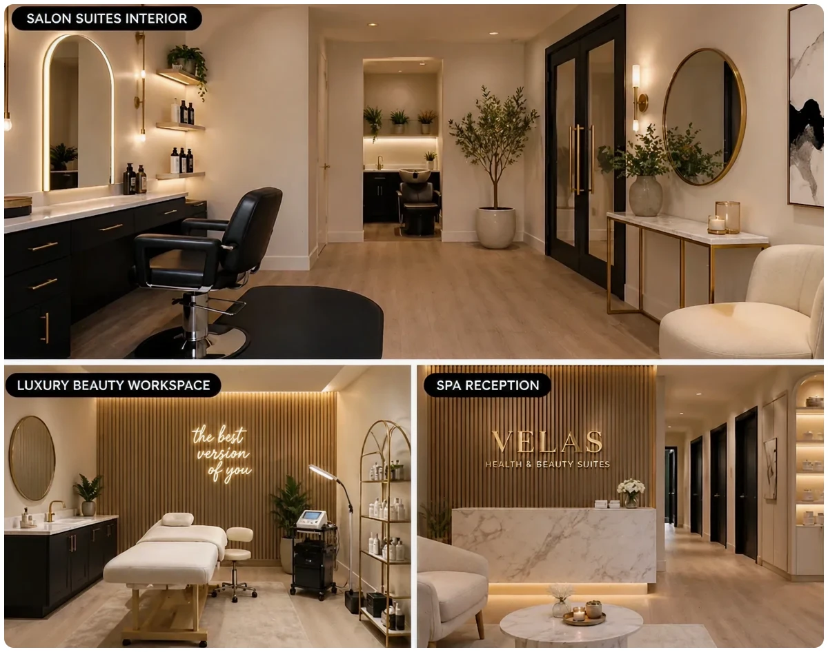 Elegant spa reception area with signage