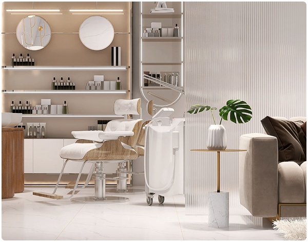 Minimalist salon design with wooden chairs