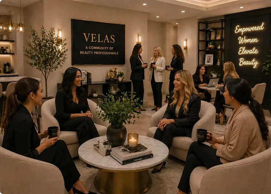 Women networking in a stylish modern lounge.